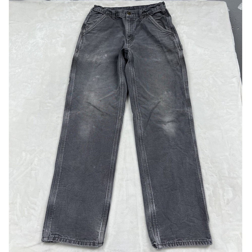 Carhartt GVL Dungaree Pants Mens 32x34 Gray Flannel Lined Workwear Distressed